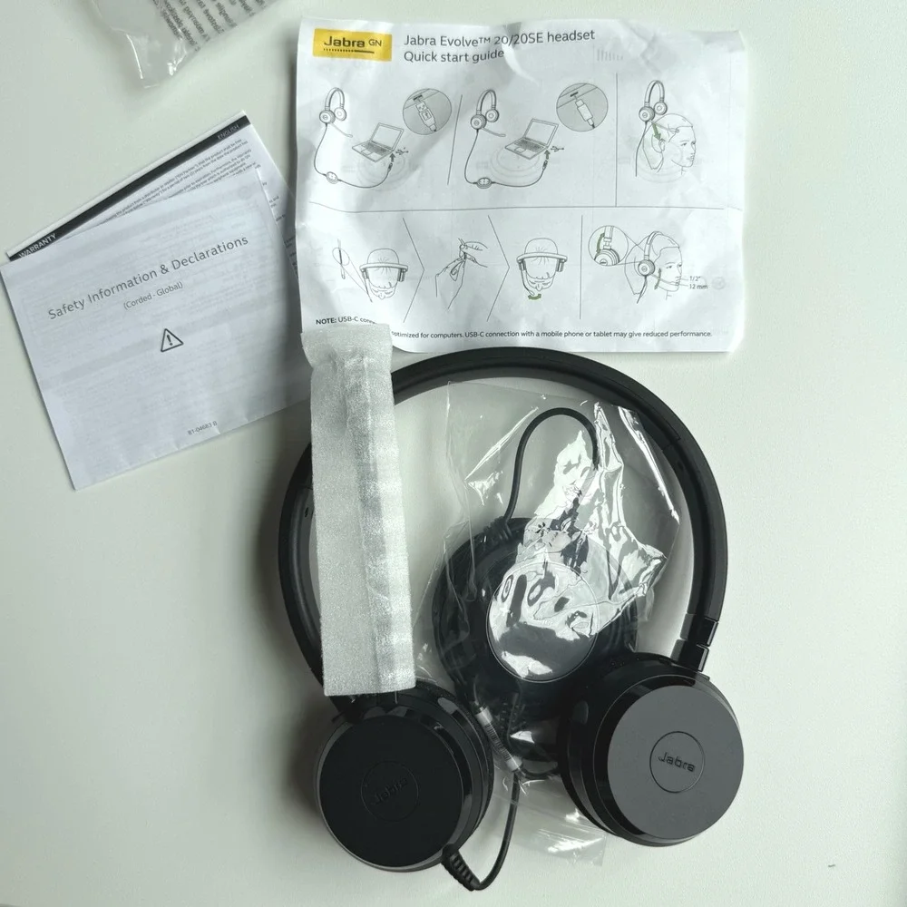 NEW Jabra Evolve 20 Stereo USB-A Wired Headset Noise-Canceling Mic Black